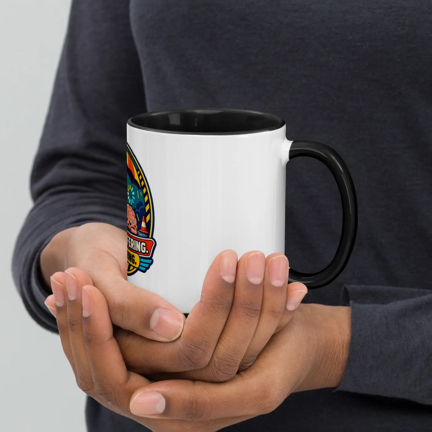 Brain Buffering. AI Covering. - Funny AI Color-Inside Mug, Design B