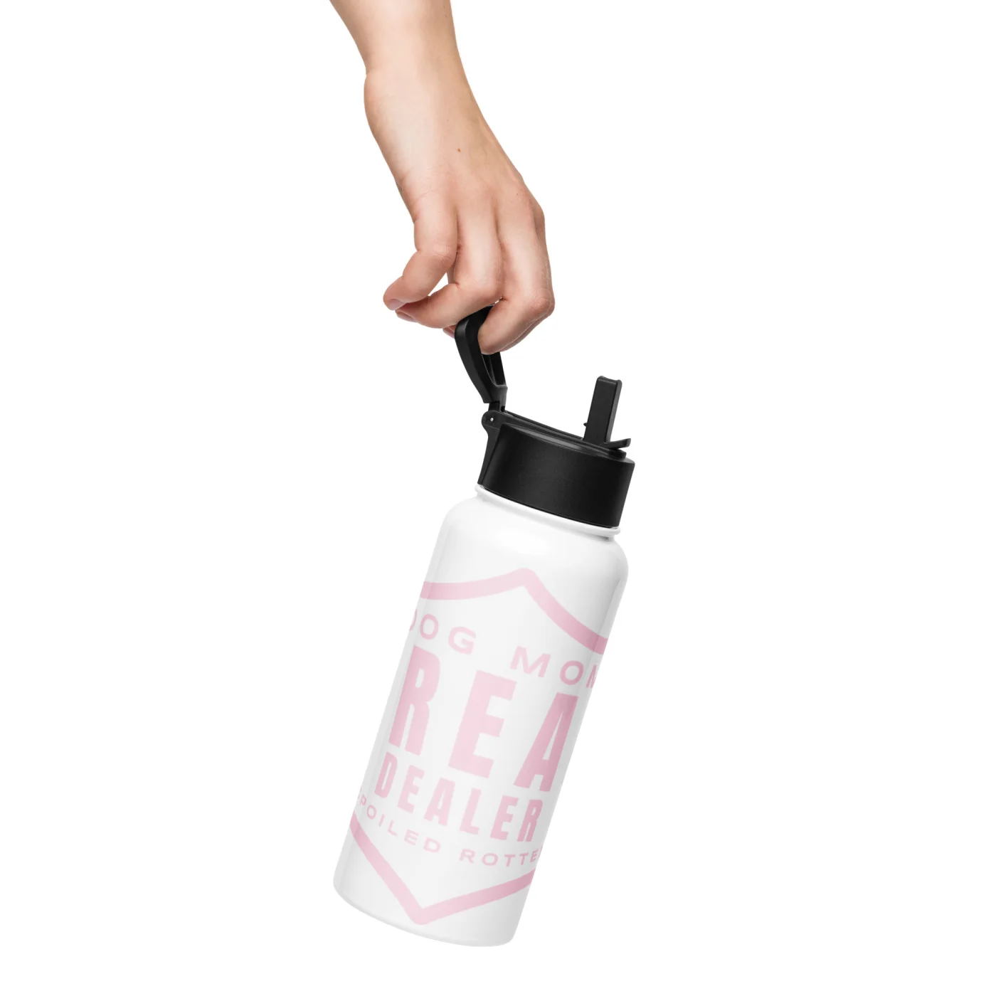 Dog Mom Treat Dealer Water Bottle, Spoiled Rotten Pink 32 oz Stainless Steel