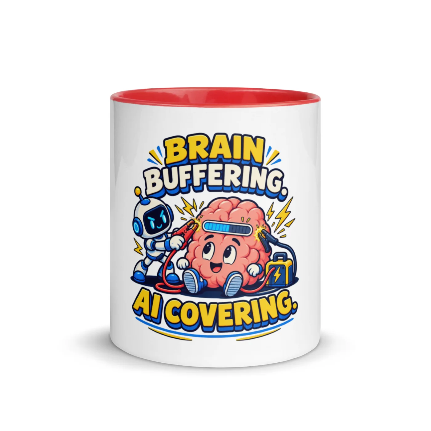 Brain Buffering. AI Covering. - Funny AI Color-Inside Mug, Design A