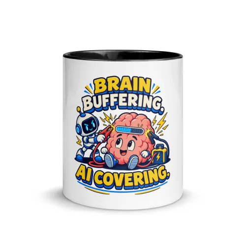 Brain Buffering. AI Covering. - Funny AI Color-Inside Mug, Design A - 11 oz - Black