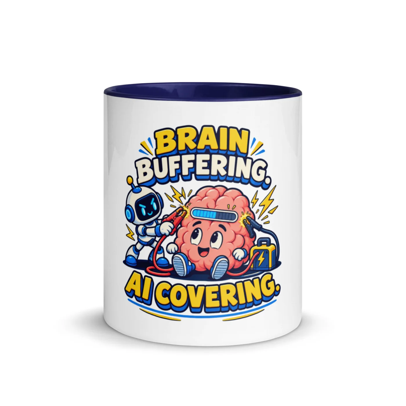 Brain Buffering. AI Covering. - Funny AI Color-Inside Mug, Design A