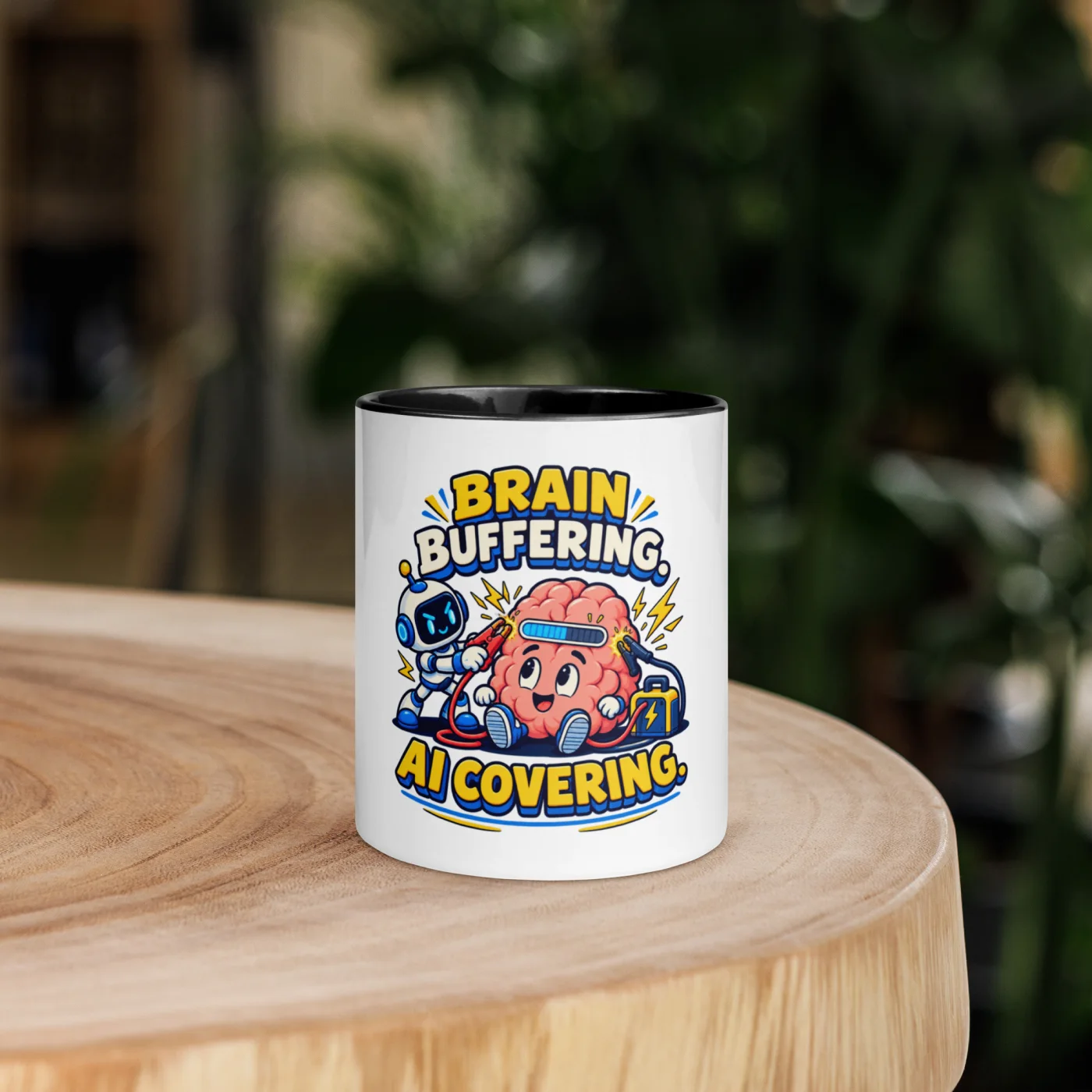 Brain Buffering. AI Covering. - Funny AI Color-Inside Mug, Design A