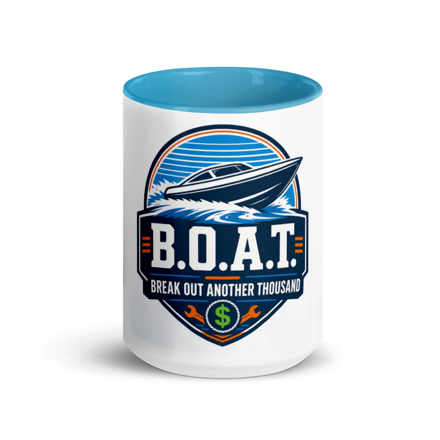 Color Inside Boat Mug, B.O.A.T. - Break Out Another Thousand, Bold Emblem