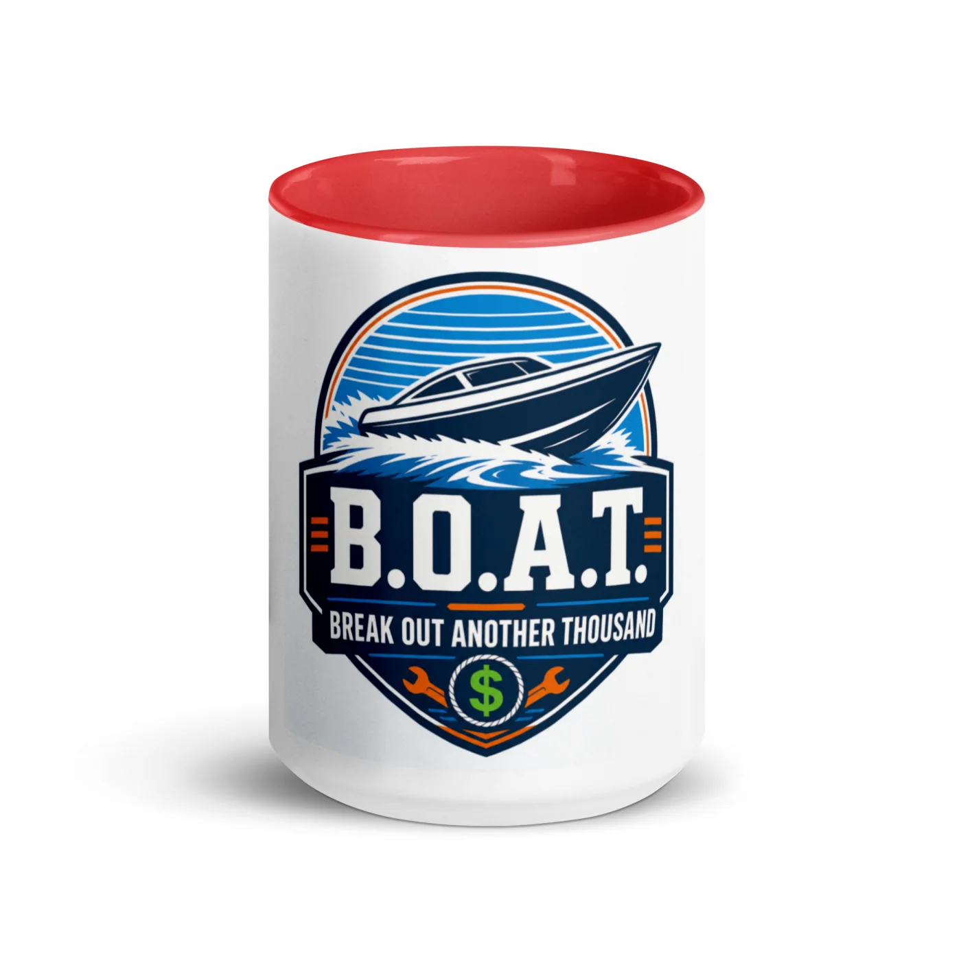 Color Inside Boat Mug, B.O.A.T. - Break Out Another Thousand, Bold Emblem