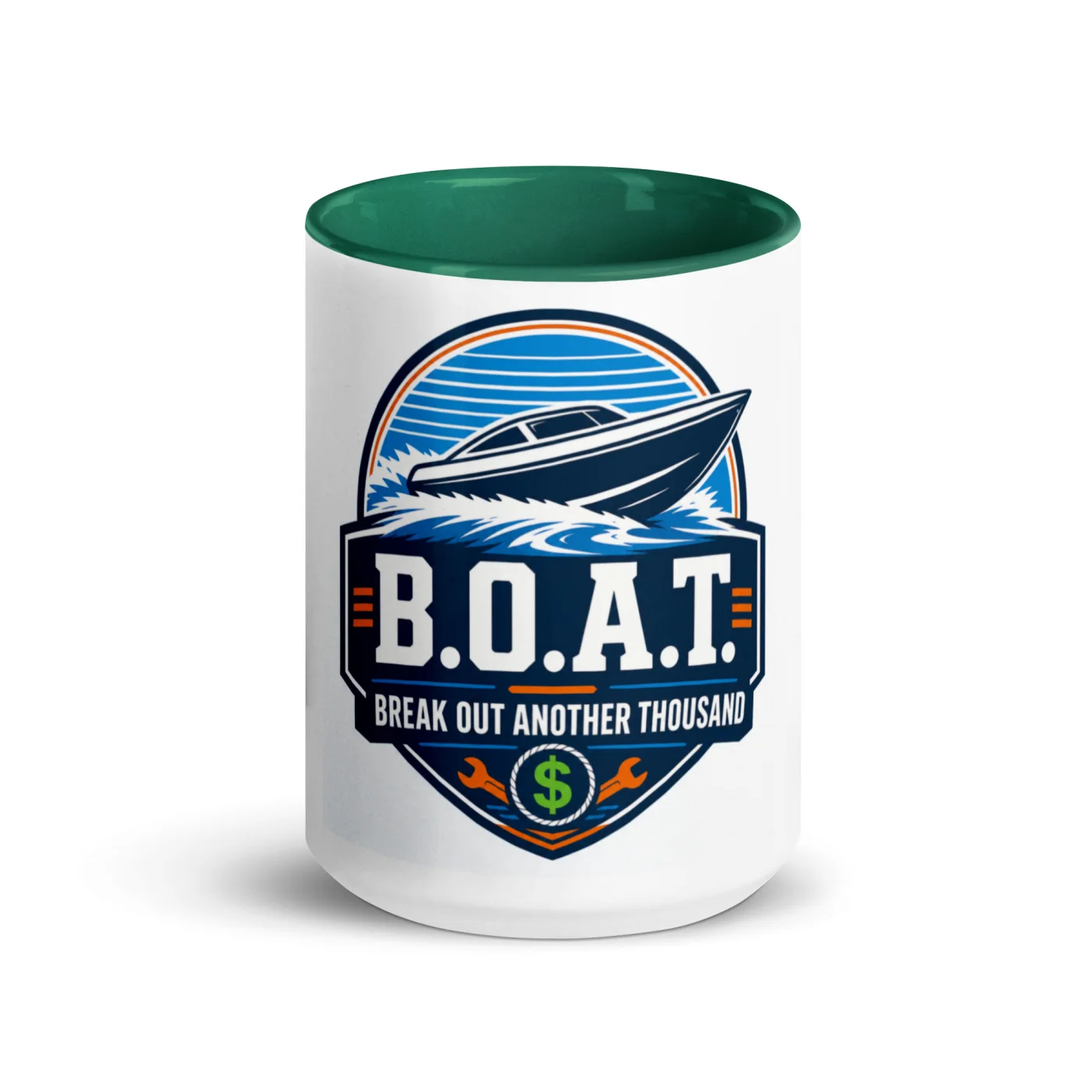 Color Inside Boat Mug, B.O.A.T. - Break Out Another Thousand, Bold Emblem