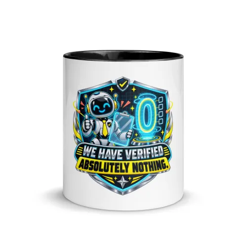 We Have Verified Absolutely Nothing. - Funny AI Color-Inside Mug, Design B - 11 oz - Black