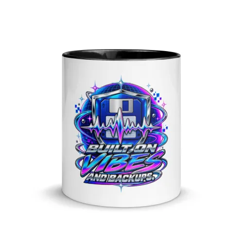 Built on Vibes and Backups - Funny AI Color-Inside Mug, Design A - 11 oz - Black