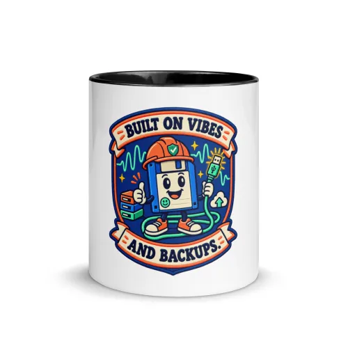 Built on Vibes and Backups - Funny AI Color-Inside Mug, Design B - 11 oz - Black