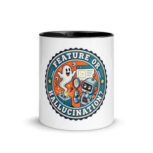 Feature or Hallucination? - Funny AI Color-Inside Mug, Design B - 11 oz - Black