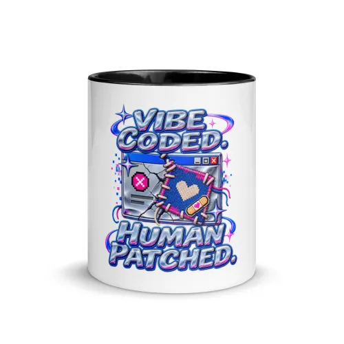 Vibe Coded. Human Patched. - Funny AI Color-Inside Mug, Design A - 11 oz - Black