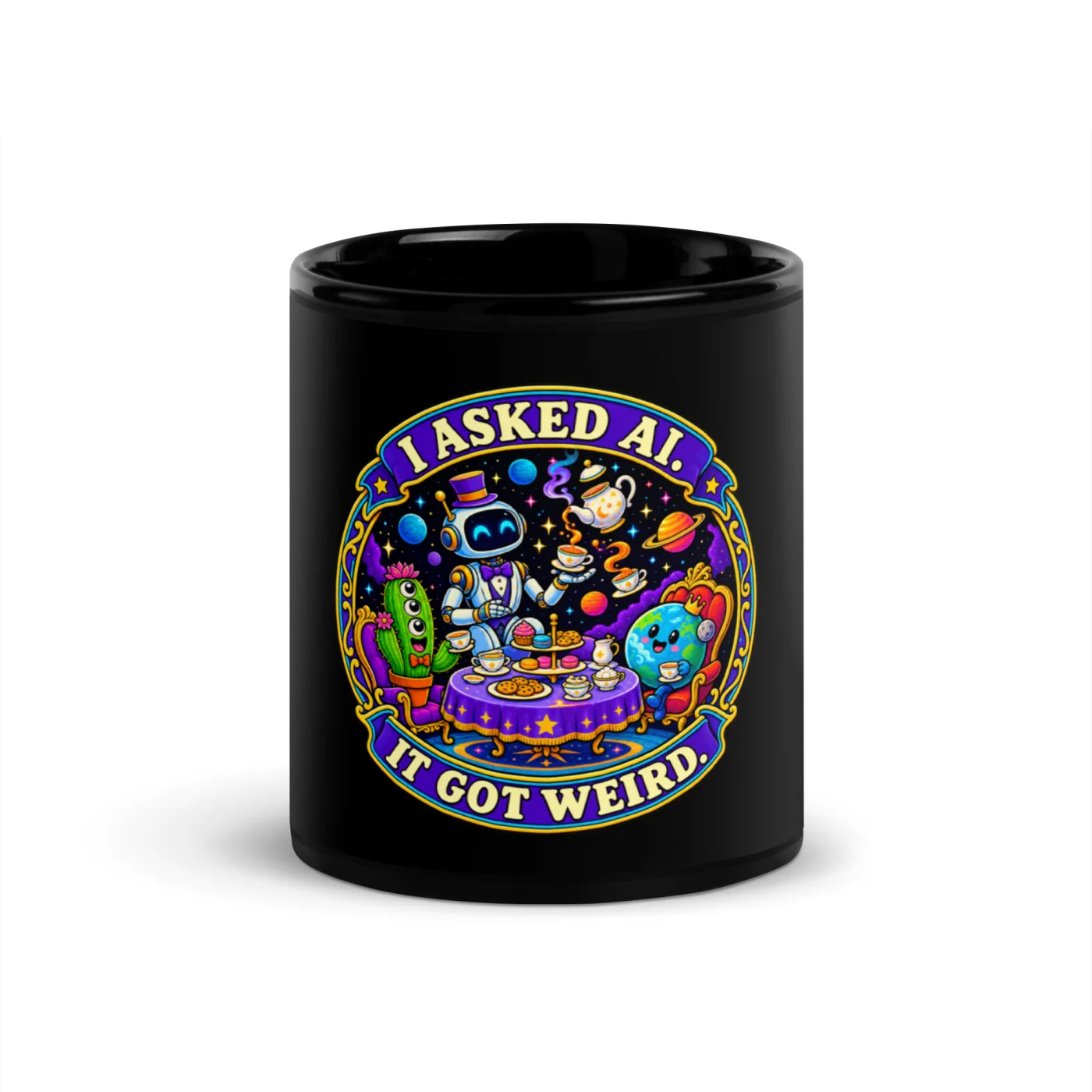 I Asked AI. It Got Weird. - Funny AI Black Glossy Mug, Design B