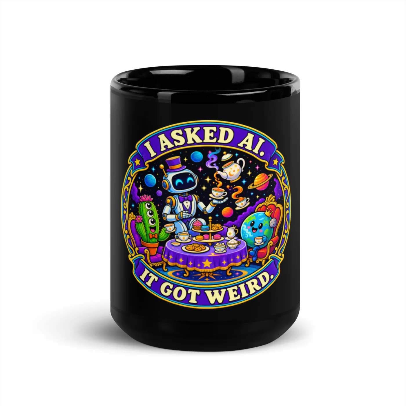 I Asked AI. It Got Weird. - Funny AI Black Glossy Mug, Design B