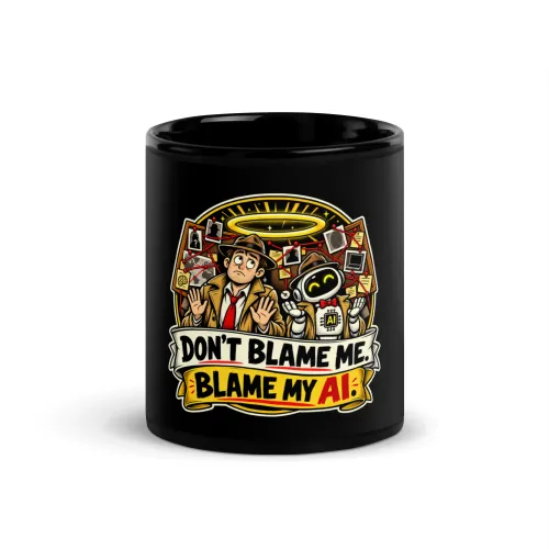 Don't Blame Me. Blame My AI. - Funny AI Black Glossy Mug, Design A - 11 oz - Black