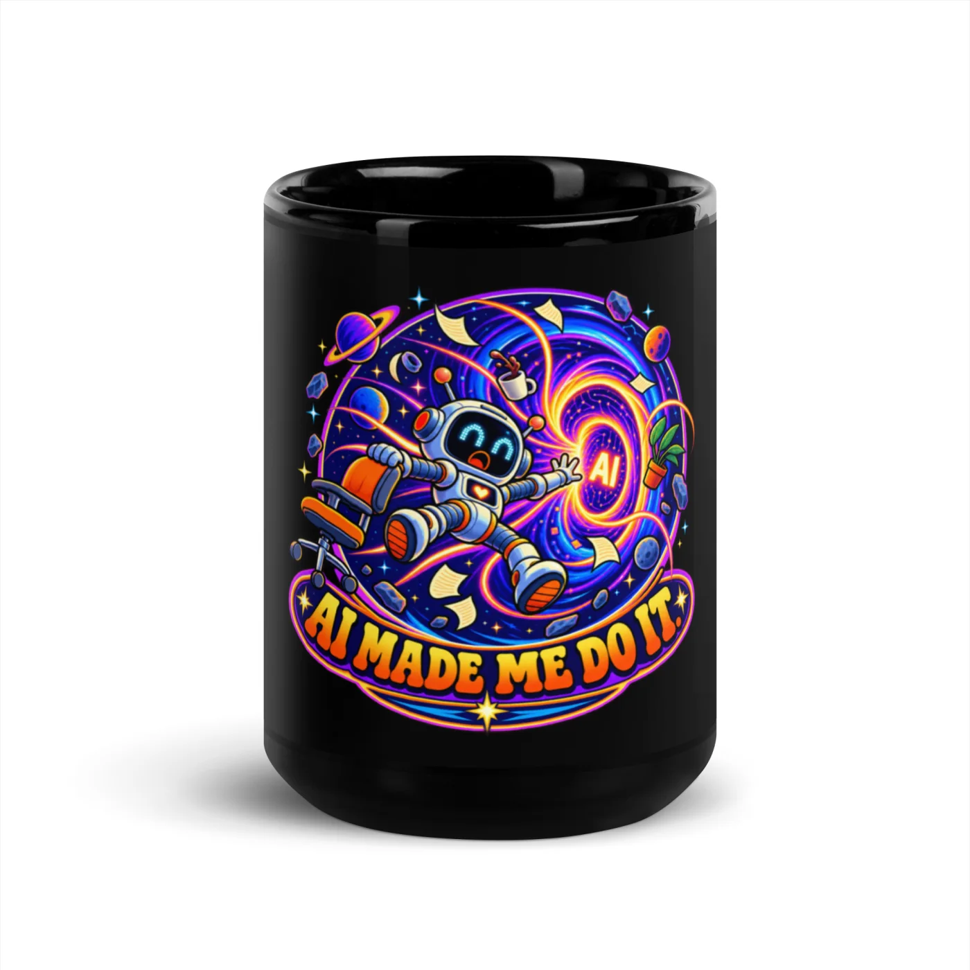 AI Made Me Do It. - Funny AI Black Glossy Mug, Design B