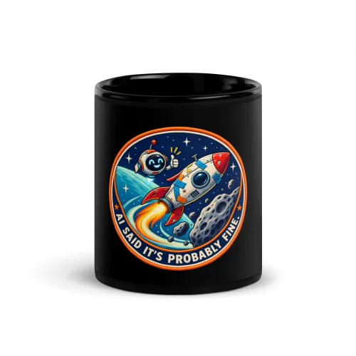 AI Said It's Probably Fine. - Funny AI Black Glossy Mug, Design B - 11 oz - Black