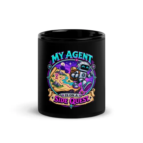 My Agent Is on a Side Quest - Funny AI Black Glossy Mug, Design B - 11 oz - Black