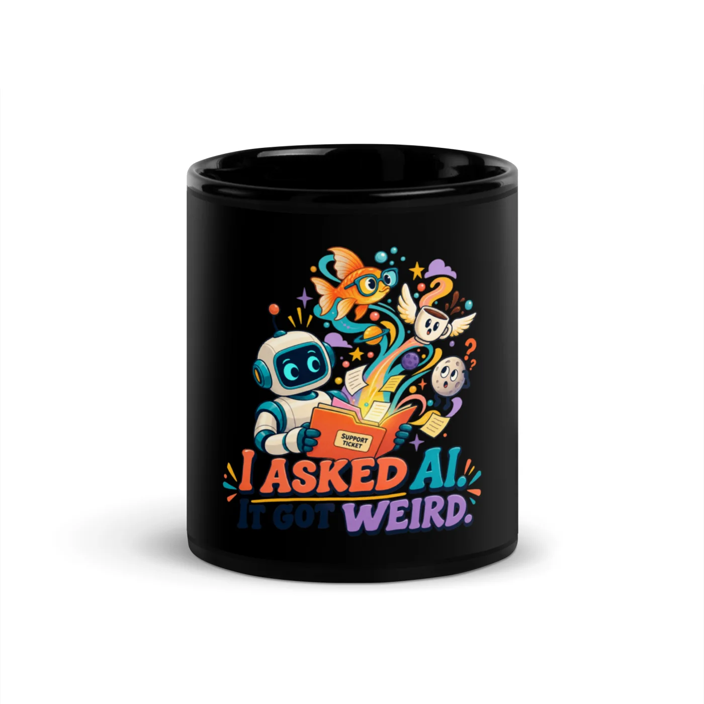 I Asked AI. It Got Weird. - Funny AI Black Glossy Mug, Design A