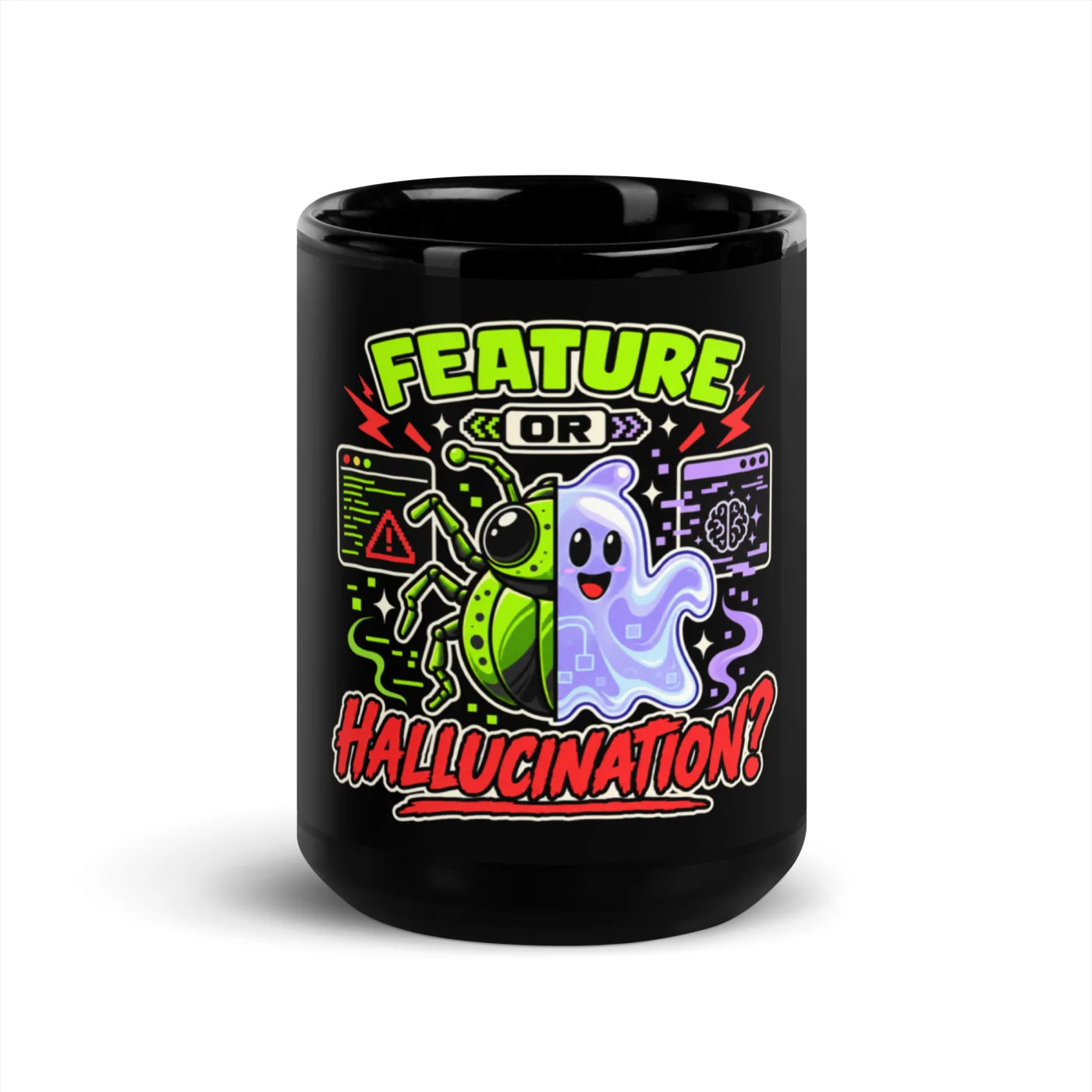 Feature or Hallucination? - Funny AI Black Glossy Mug, Design A