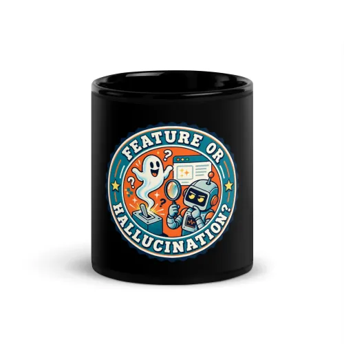 Feature or Hallucination? - Funny AI Black Glossy Mug, Design B - 11 oz - Black