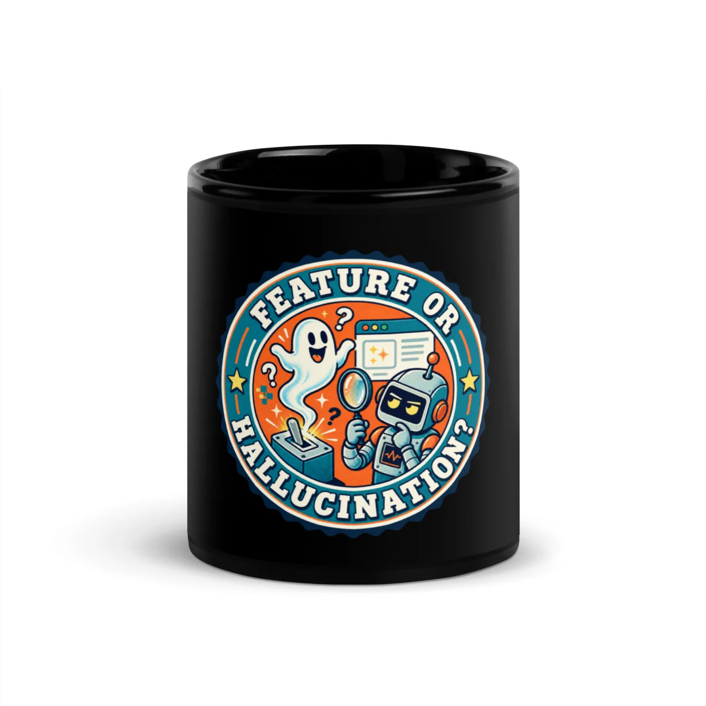 Feature or Hallucination? - Funny AI Black Glossy Mug, Design B