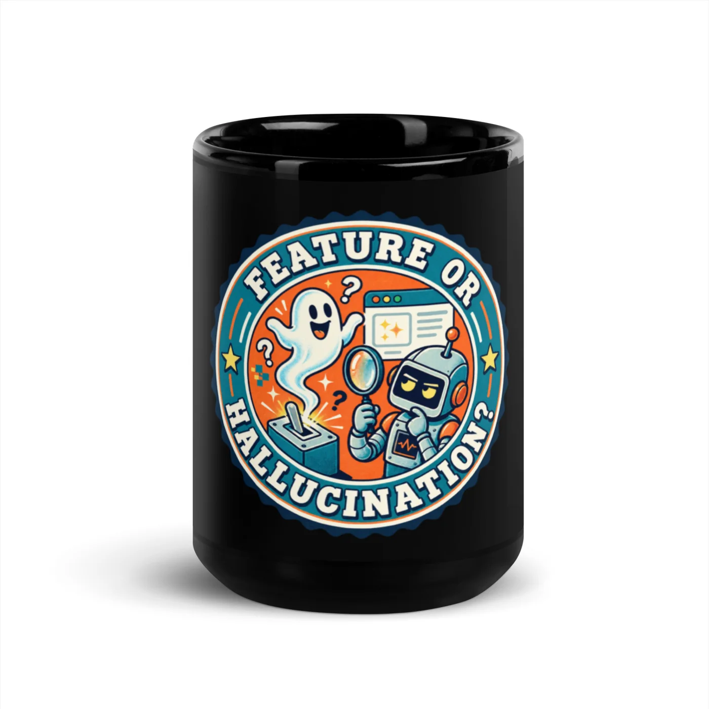 Feature or Hallucination? - Funny AI Black Glossy Mug, Design B