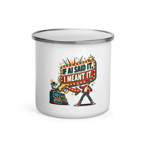 If AI Said It, I Meant It. - Funny AI Enamel Camp Mug, Design A - 12 oz - White