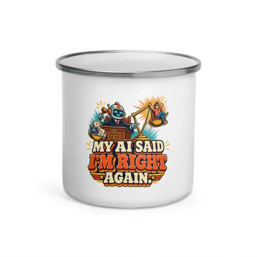 My AI Said I'm Right Again. - Funny AI Enamel Camp Mug, Design A - 12 oz - White