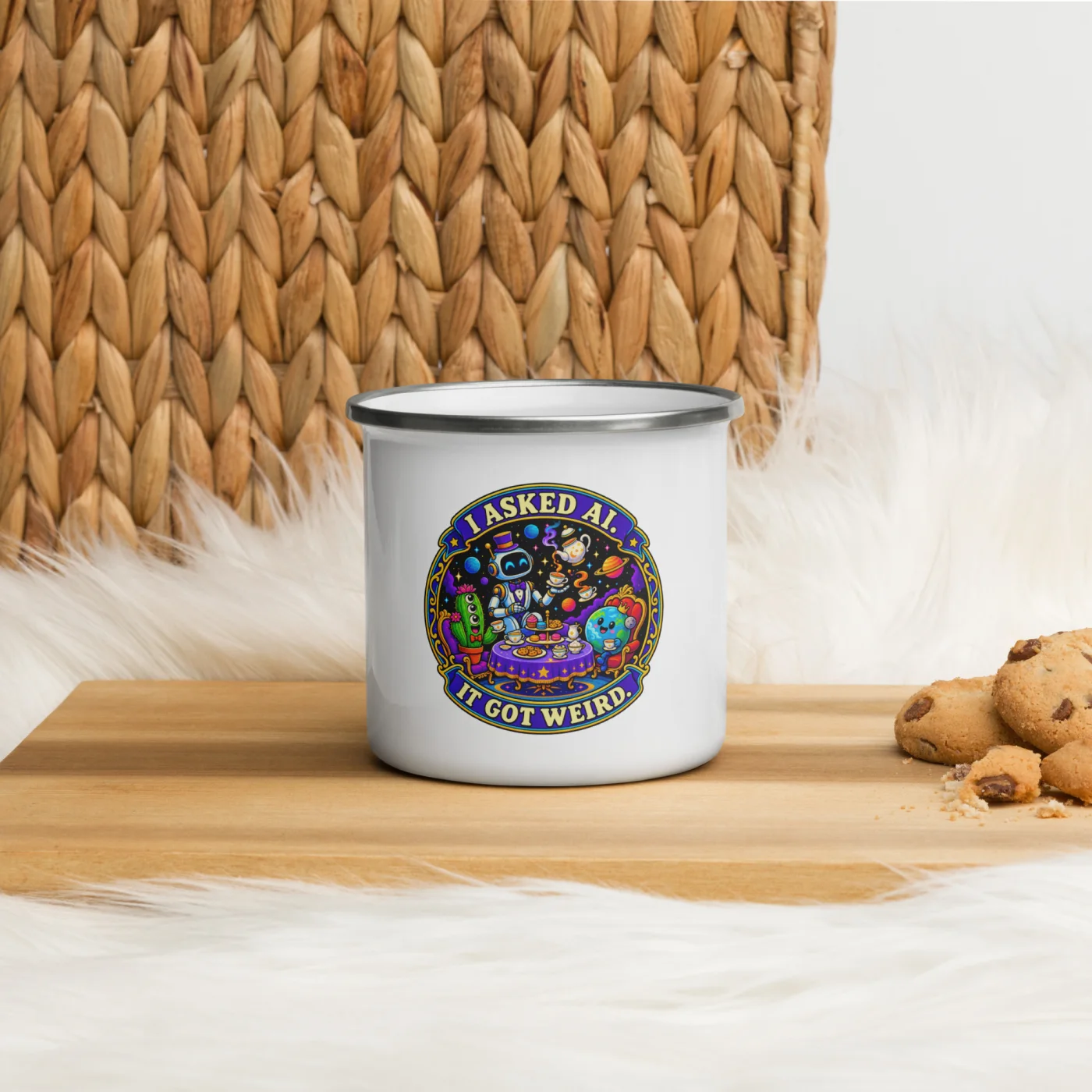 I Asked AI. It Got Weird. - Funny AI Enamel Camp Mug, Design B