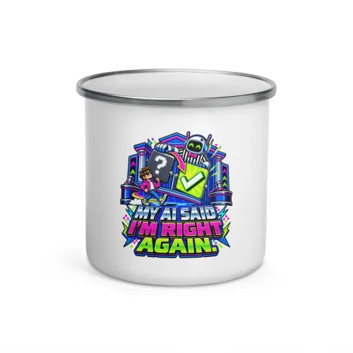 My AI Said I'm Right Again. - Funny AI Enamel Camp Mug, Design B - 12 oz - White