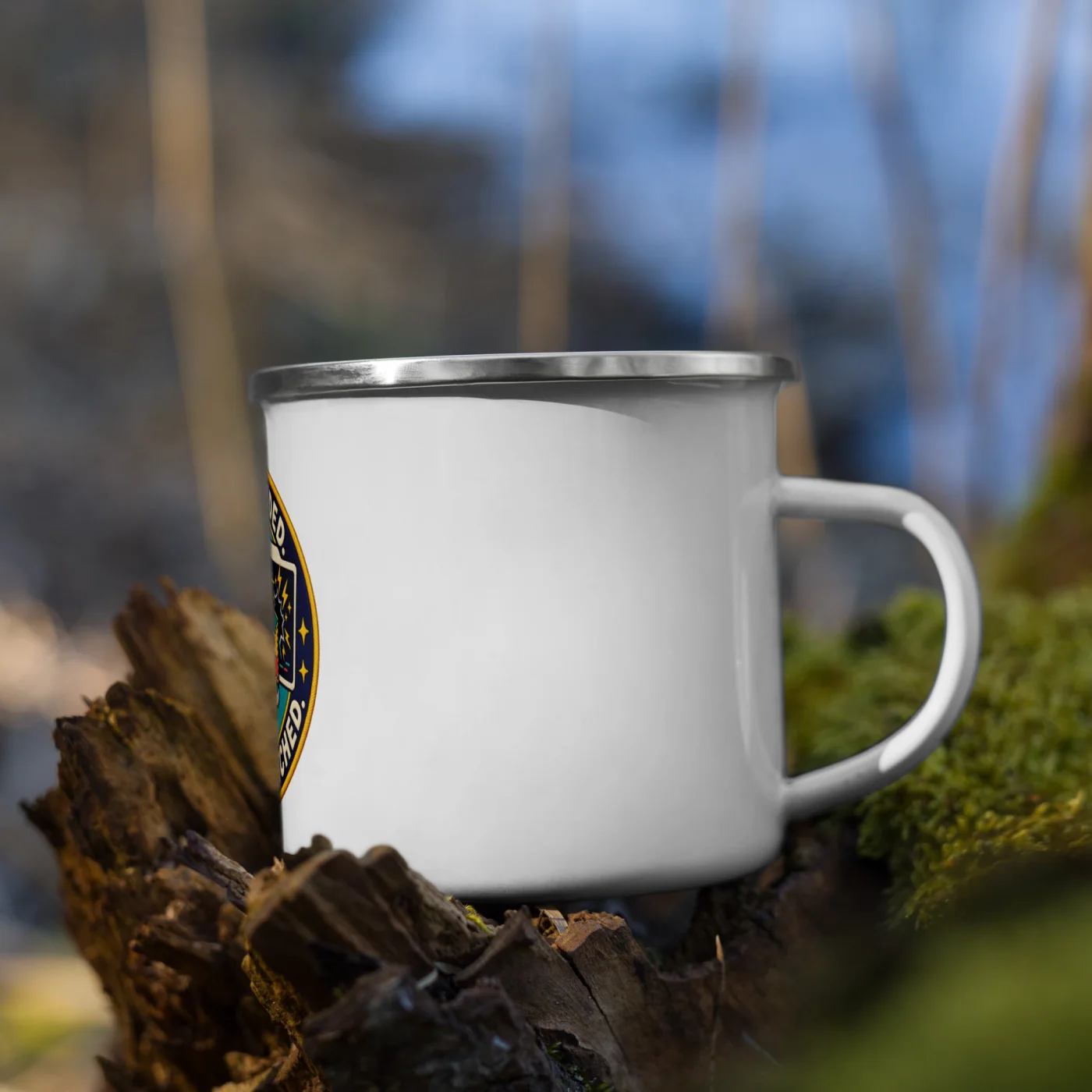 Vibe Coded. Human Patched. - Funny AI Enamel Camp Mug, Design B