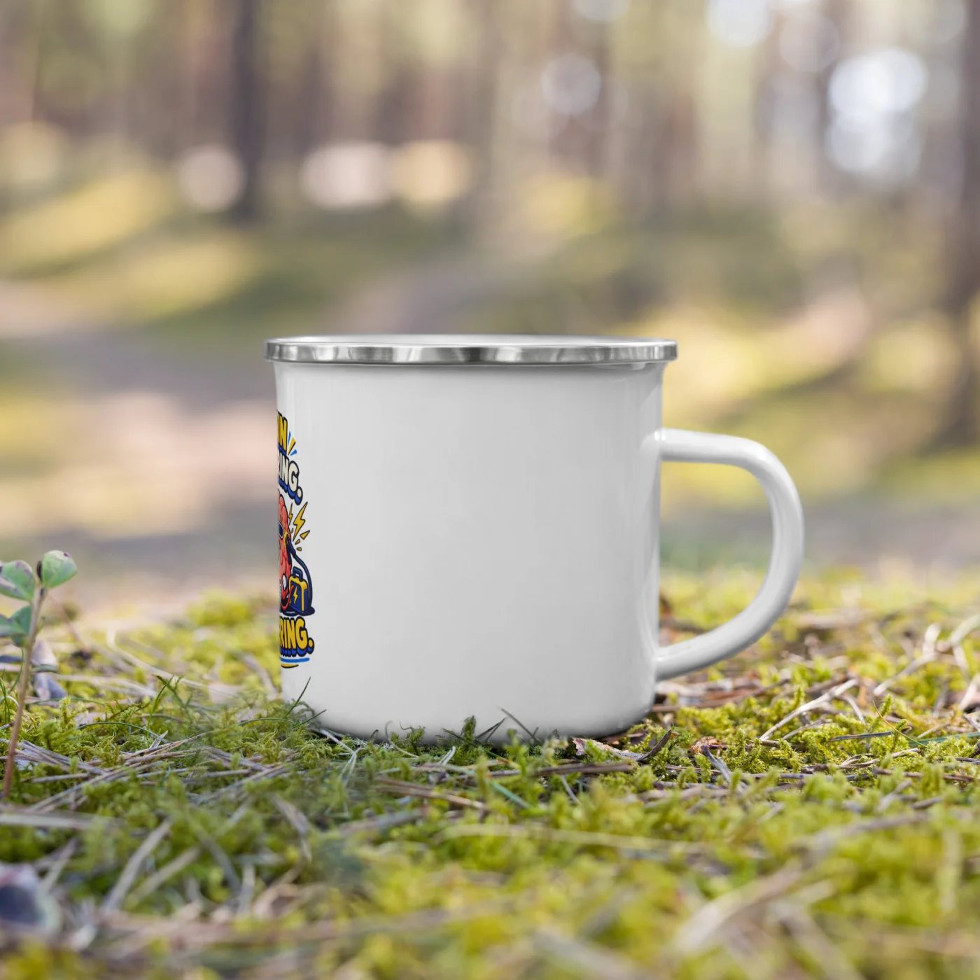 Brain Buffering. AI Covering. - Funny AI Enamel Camp Mug, Design A
