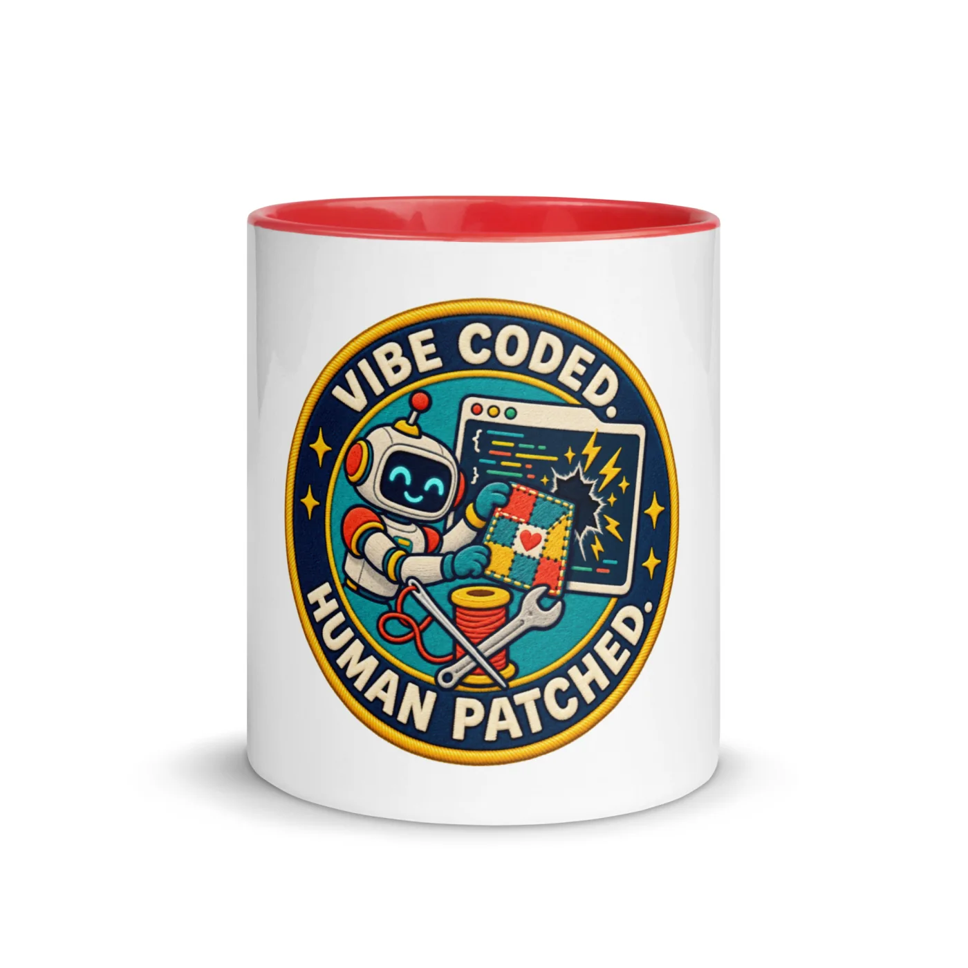 Vibe Coded. Human Patched. - Funny AI Color-Inside Mug, Design B