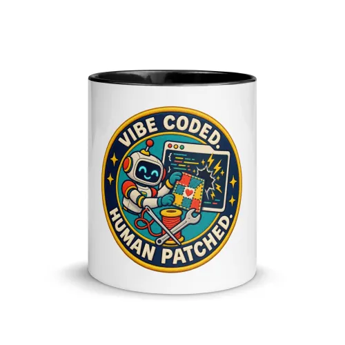 Vibe Coded. Human Patched. - Funny AI Color-Inside Mug, Design B - 11 oz - Black