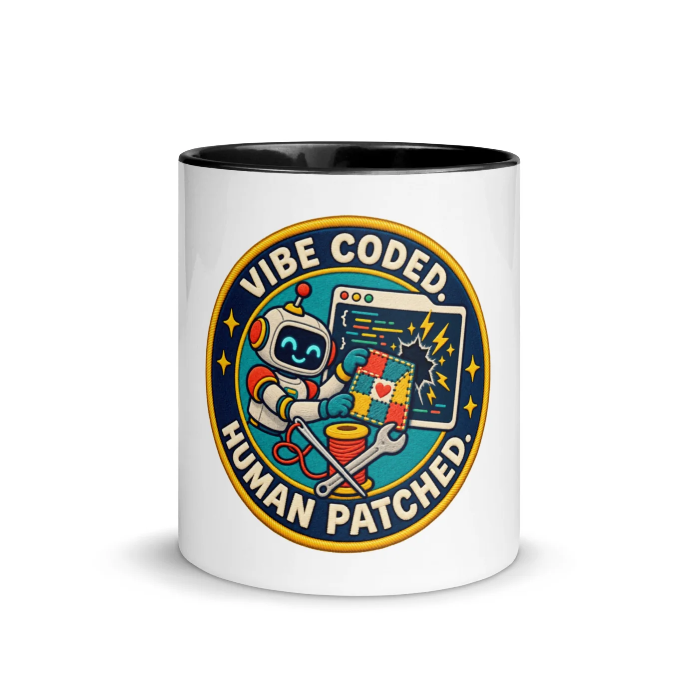 Vibe Coded. Human Patched. - Funny AI Color-Inside Mug, Design B
