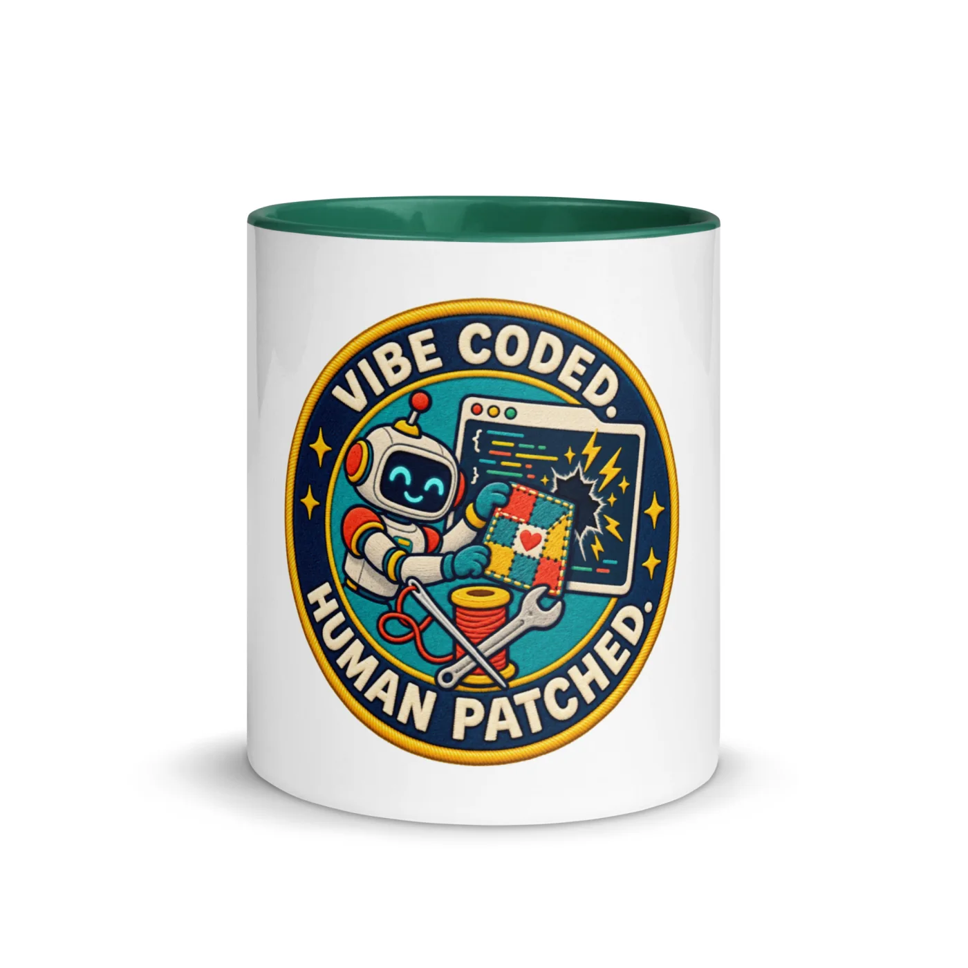 Vibe Coded. Human Patched. - Funny AI Color-Inside Mug, Design B