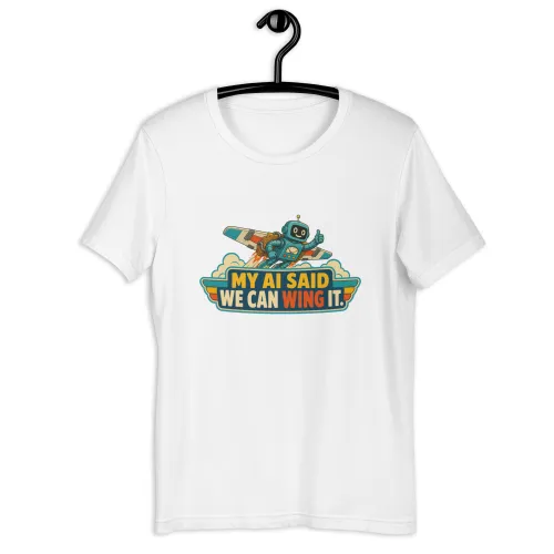 Funny AI T-Shirt, Retro Robot: My AI Said We Can Wing It. - 5XL - White