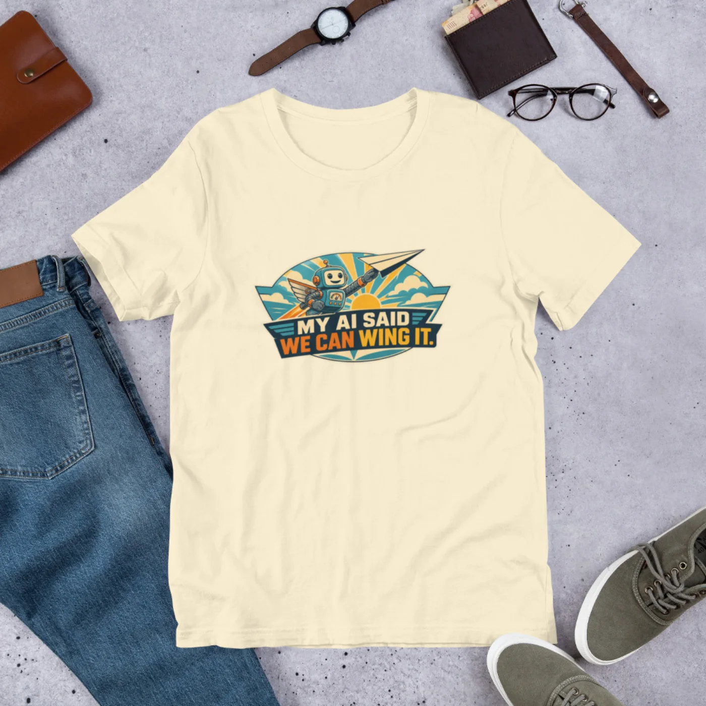 Funny AI T-Shirt, Funny Robot: My AI Said We Can Wing It.