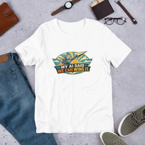 Funny AI T-Shirt, Funny Robot: My AI Said We Can Wing It. - 5XL - White