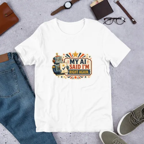 Funny AI T-Shirt, Funny Robot: My AI Said I'm Right Again. - 5XL - White
