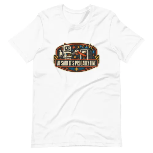 Funny AI T-Shirt, Retro Robot: AI Said It's Probably Fine. - 5XL - White