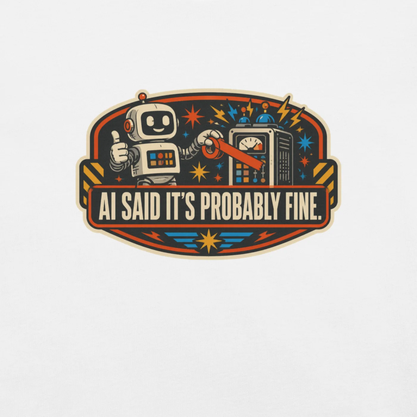 Funny AI T-Shirt, Retro Robot: AI Said It's Probably Fine.