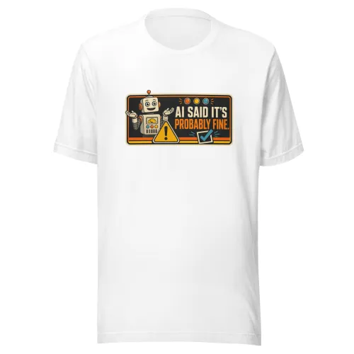 Funny AI T-Shirt, Funny Robot: AI Said It's Probably Fine. - 5XL - White