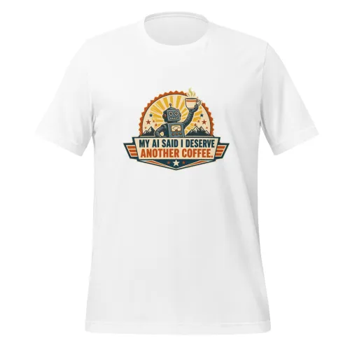 Funny AI T-Shirt, Retro Robot: My AI Said I Deserve Another Coffee. - 5XL - White