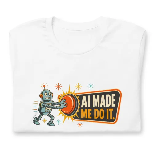 Funny AI T-Shirt, Funny Robot: AI Made Me Do It. - 5XL - White