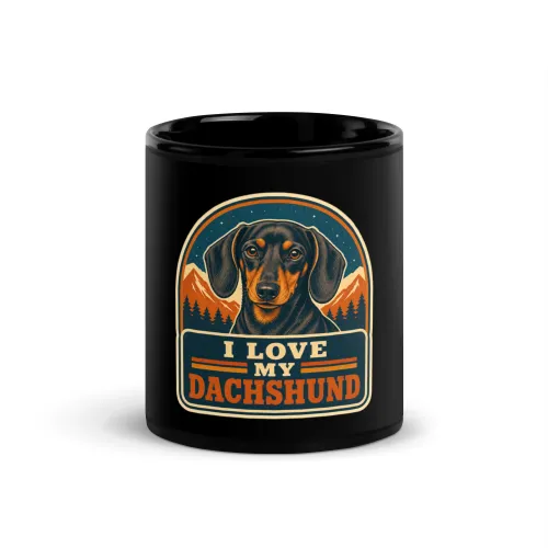 Black Coffee Mug, Dachshund Gift: I Love My Dachshund - 11 oz - Black