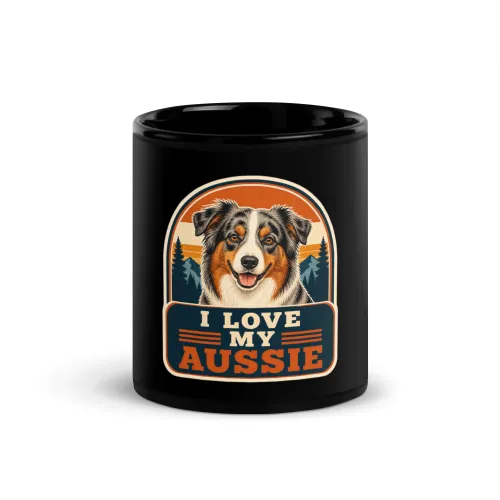 Black Coffee Mug, Aussie Gift: I Love My Aussie - 11 oz - Black