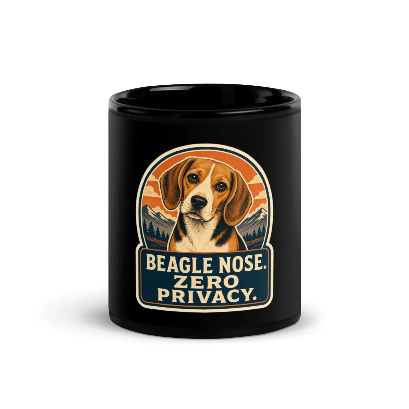 Black Coffee Mug, Beagle Gift: Beagle Nose. Zero Privacy.