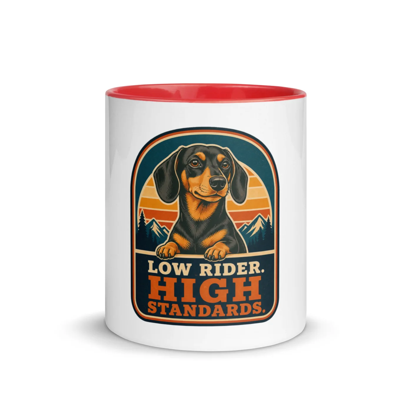 Color Inside Mug, Dachshund Gift: Low Rider. High Standards.