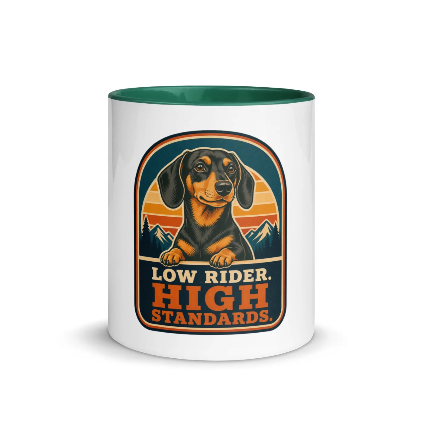 Color Inside Mug, Dachshund Gift: Low Rider. High Standards.