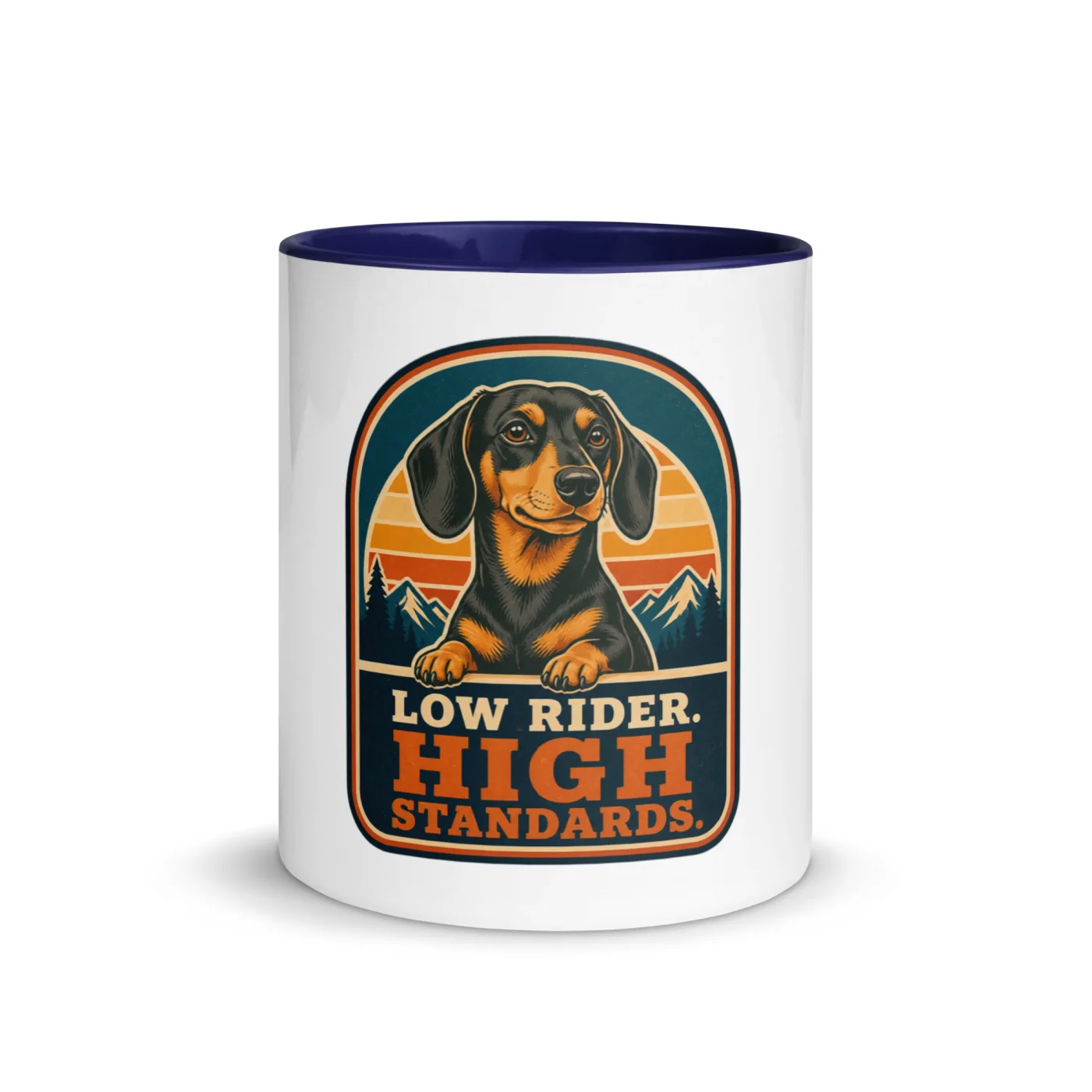 Color Inside Mug, Dachshund Gift: Low Rider. High Standards.